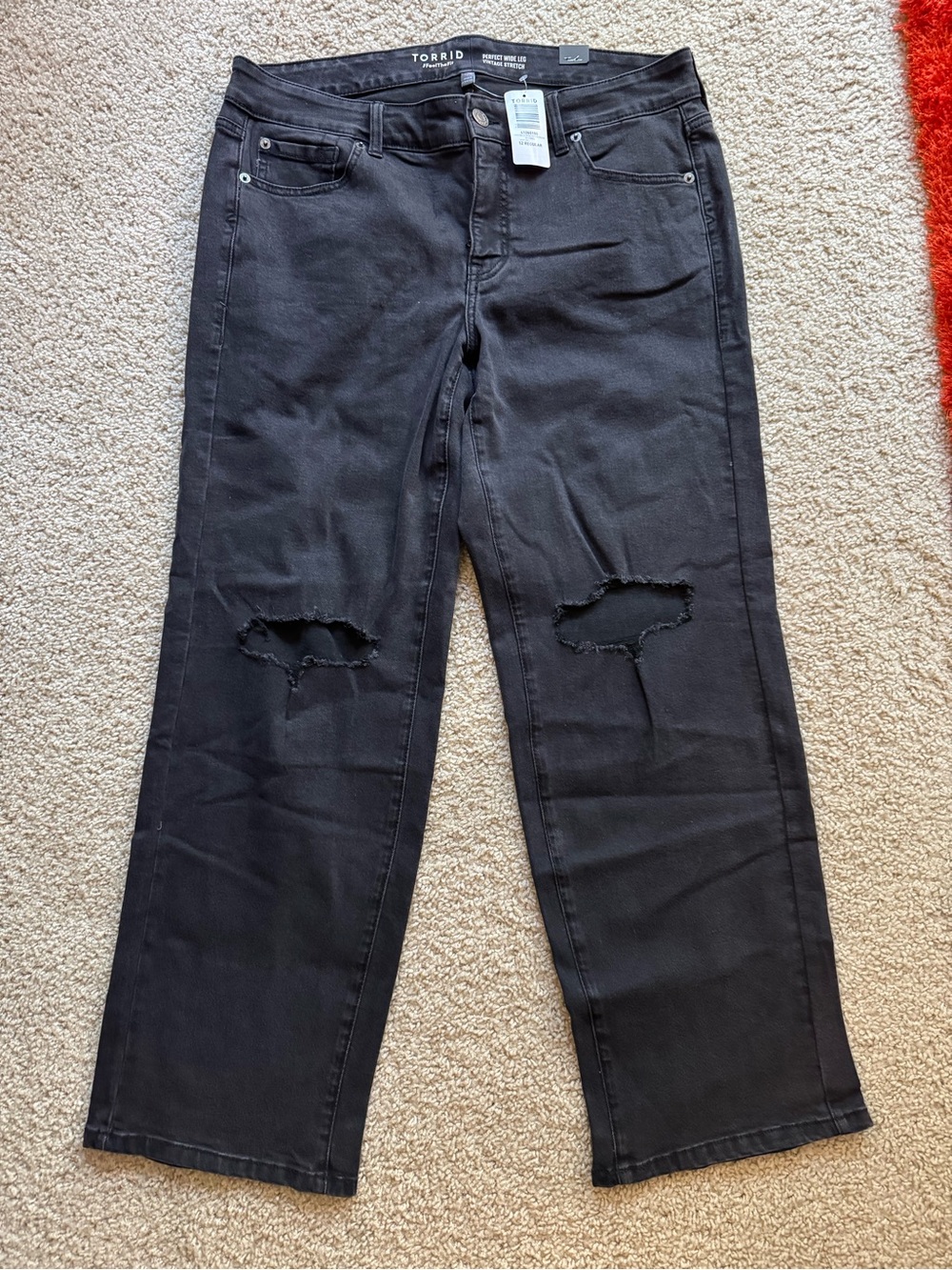 Torrid Black Distressed Knee Wide Leg Jeans